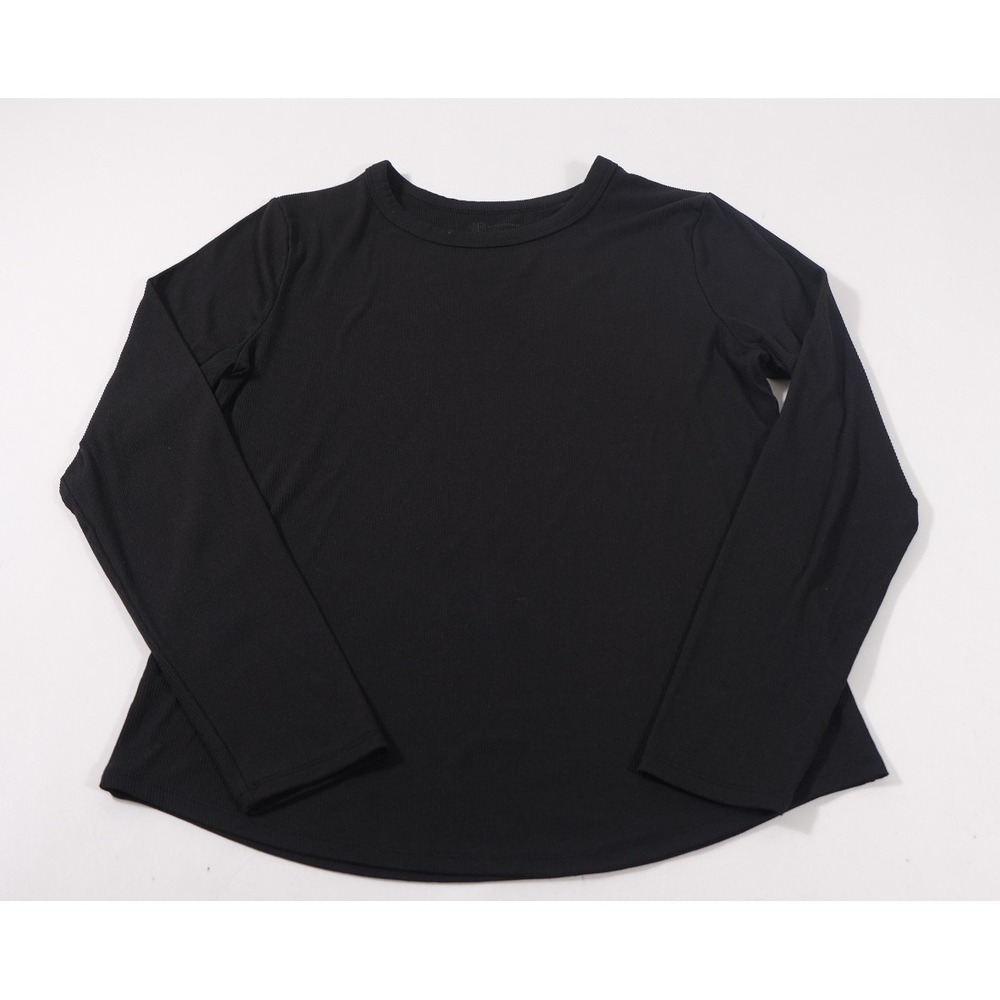 No Boundaries Shirt Womens XL Black Ribbed Long Sleeve Crew Neck Curved Hem Top